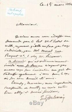 Superb Autograph Letter Signed Painter Eugène Delacroix Dedication Signed In 1852