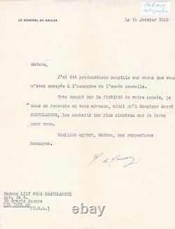 Superb Letter Signed Typescript General Charles De Gaulle Signed Dedication 1948
