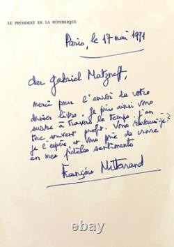 The friendship of François MITTERRAND for Gabriel MATZNEFF. Signed handwritten letter.