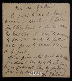 Thome Francis Autography Letter Signed In Emile Gaillard About Berlioz