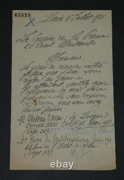 Victor Gautron du Coudray, Man of Letters, Signed Autographed Letter, 1911
