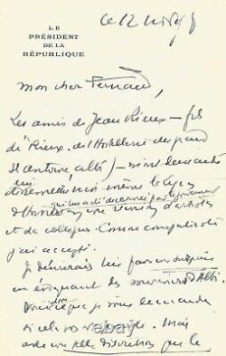 Vincent Auriol Signed Autograph Letter With Original Drawing