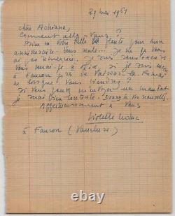 Violette Leduc Autographed Letter to Adriana Salem Falcon Vaucluse 1961