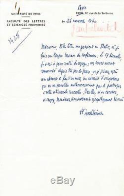 Vladimir Jankelevitch Autograph Letter Signed. 1960