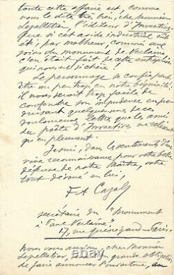 (paul Verlaine) F.a. Cazals. Signed Autograph Letter. Verlaine's Death
