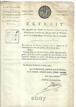 1794. Révolution. Lettre signée. Dupin. Cambacérès. Carnot. Comité. Salut Public