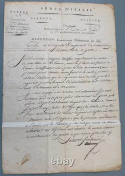 ARMEE D'ITALIE / Lettre signée AUBERNON, Commissaire Ordonnateur Chef / An 8