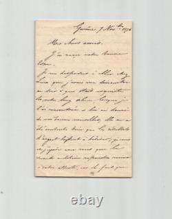Adolphe Joseph Carcassonne Lettre autographe signée à Scheler 4 pages 1876
