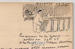 Adolphe Léon Willette Carte lettre autographe signée avec dessin de sa main