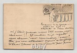 Adolphe Léon Willette Carte lettre autographe signée avec dessin de sa main