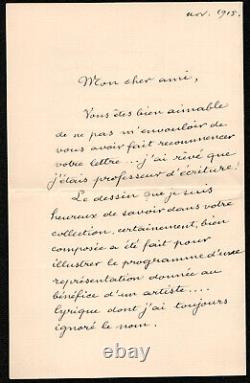 Adolphe Willette. Lettre autographe signée à Achille Segard. 1915
