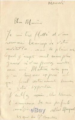 Albert MARQUET / Lettre autographe signée à propos de Matisse. 1906