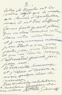 Alberto GIACOMETTI Lettre autographe signée sur ses marbres de 1930