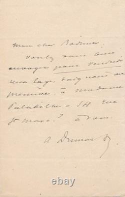 Alexandre Dumas fils envoie place pour épouse Paladilhe lettre autographe signée