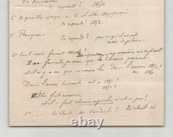 Alfred RICHE Lettre autographe signée à un ami Biographie de Wurtz 1887