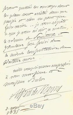 Alfred de VIGNY Lettre autographe signée sur ses oeuvres complètes. 1835
