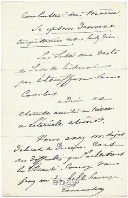 Alphonse de LAMARTINE / Lettre autographe signée / Combat / Horace / Romantisme