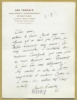 Anatole France (1844-1924) Jolie lettre autographe signée en 1918 Prix Nobel