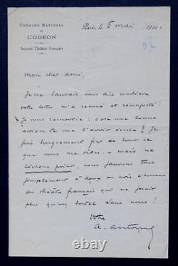 André ANTOINE À Sacha GUITRY- LETTRE AUTOGRAPHE SIGNÉE