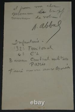 André Abbal Sculpteur Lettre autographe signée à H. Lapauze 1914