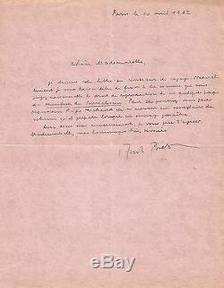 André BRETON Lettre autographe signée. Reproduction du Manifeste du Surréalisme