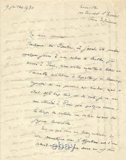 André GIDE (1869.1951). Lettre autographe signée à sa cousine. 1930