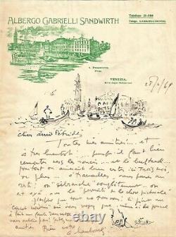 André HAMBOURG Lettre autographe signée avec deux dessins originaux. Venise