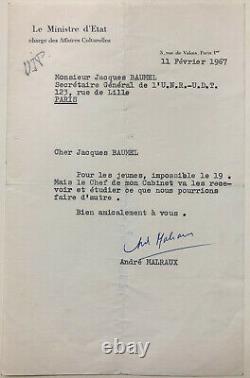 André MALRAUX Lettre signée à Jacques Baumel (1967) / De Gaulle UNR