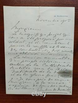 Anna de Noailles Lettre autographe signée Cathédrale de Reims Poilus 1915