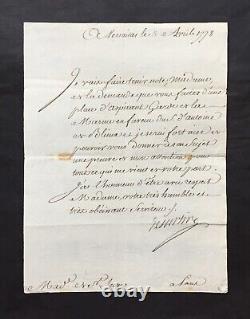 Antoine de SARTINE Lettre signée Ministre Marine 1778