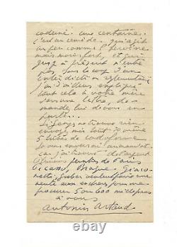 Antonin ARTAUD / Lettre autographe signée / Heroïne / Picasso / Giacometti / Art