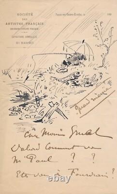 Au relieur Léon GRUEL lettre autographe signée avec DESSIN Fourdrain