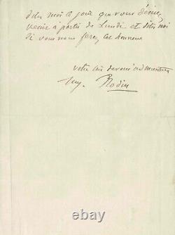 Auguste RODIN Lettre autographe signée. Le buste de la comtesse de Warwick