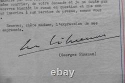 Autographe Lettre signée par Georges Simenon en 1953 écrivain auteur Maigret