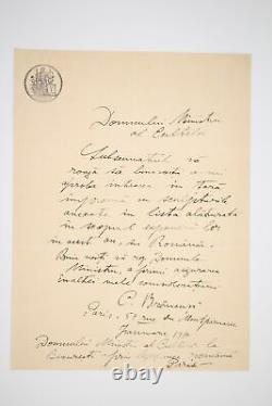 BRANCUSI Lettre autographe signée au Ministère roumain des cultes MANUSCRIT 1914