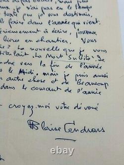 Blaise Cendrars Lettre Autographe Signée à Roger Nimier 2 pages In-8 (1953)