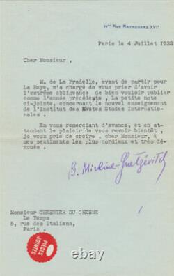 Boris MIRKINE-GUETZÉVITCH Lettre tapuscrite signée à André CHESNIER DU CHESNE