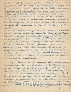 Boris VIAN Lettre autographe signée à Roger Vincent. La Musique