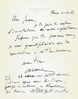 CESAR / Lettre autographe signée à propos de son exposition. 1969