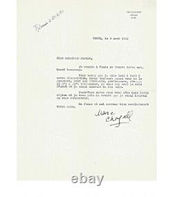 CHAGALL Marc. Peintre. Lettre dactylographiée signée, 2 août 1954, à Maurice Jar