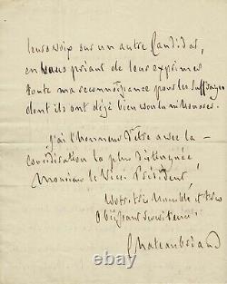 CHATEAUBRIAND Lettre autographe signée La Société des Bonnes lettres 1826