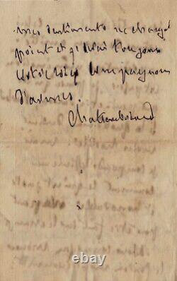 CHATEAUBRIAND Lettre autographe signée. Son soutien au baron de Vitrolles 1823