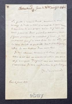 CHATEAUBRIAND Lettre signée Confidences sur son style littéraire 1840