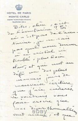 COLETTE Lettre autographe signée. L'une de ses dernières lettres. Monaco 1954