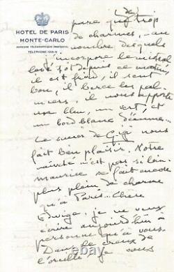 COLETTE Lettre autographe signée. L'une de ses dernières lettres. Monaco 1954