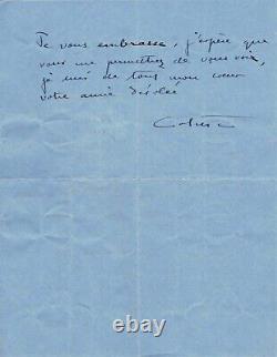 COLETTE Lettre autographe signée. La mort de son plus fidèle ami. 1934
