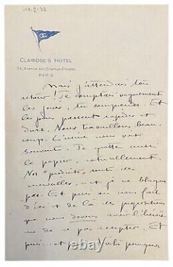 COLETTE. Lettre autographe signée, à Marguerite Moreno institut de beauté