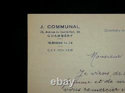 COMMUNAL Joseph LETTRE AUTOGRAPHE SIGNÉE À L'ABBÉ MOREL, CHAMBERY, 1952