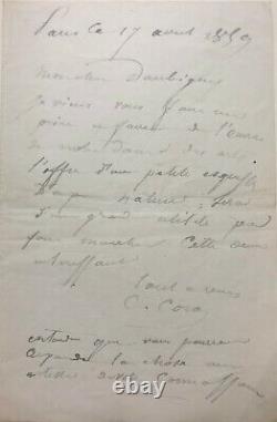 Camille COROT Lettre autographe signée à Daubigny (1859) / Princesse Mathilde