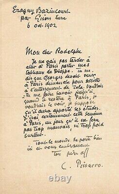 Camille PISSARRO / Lettre autographe signée sur l'enterrement d'Emile ZOLA. 1902